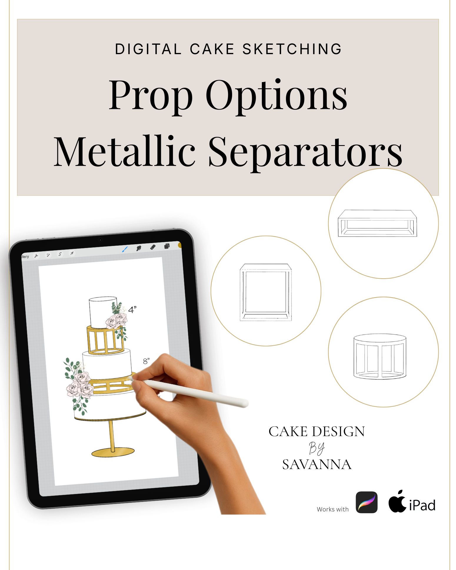 Digital Cake Sketching - Metallic Cake Separators - Procreate Stamps - Prop Options