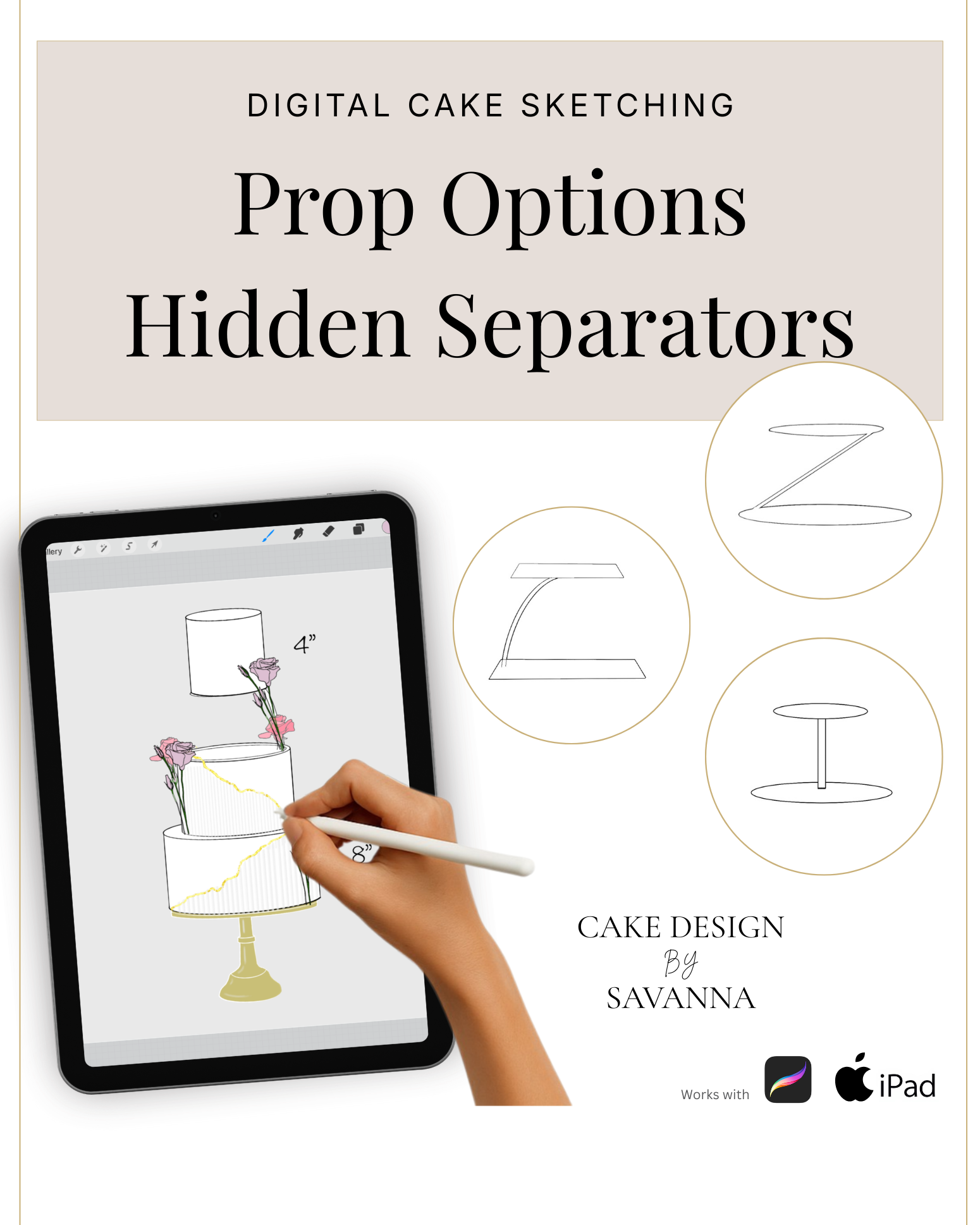 Digital Cake Sketching - Cake Separators - Procreate Stamps - Prop Options