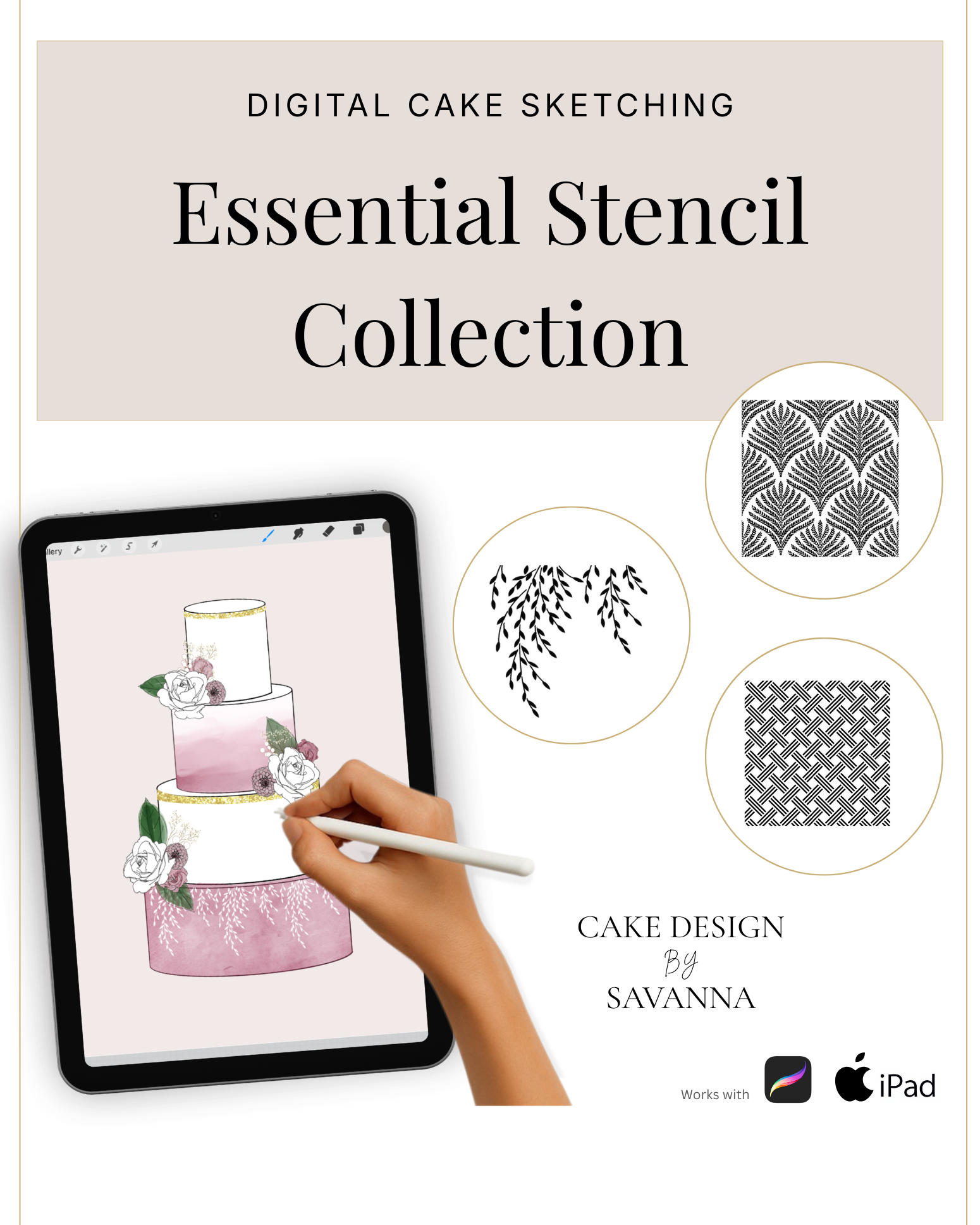 Digital Cake Sketching - Pattern Brush Set Procreate Stamps - Prop Options
