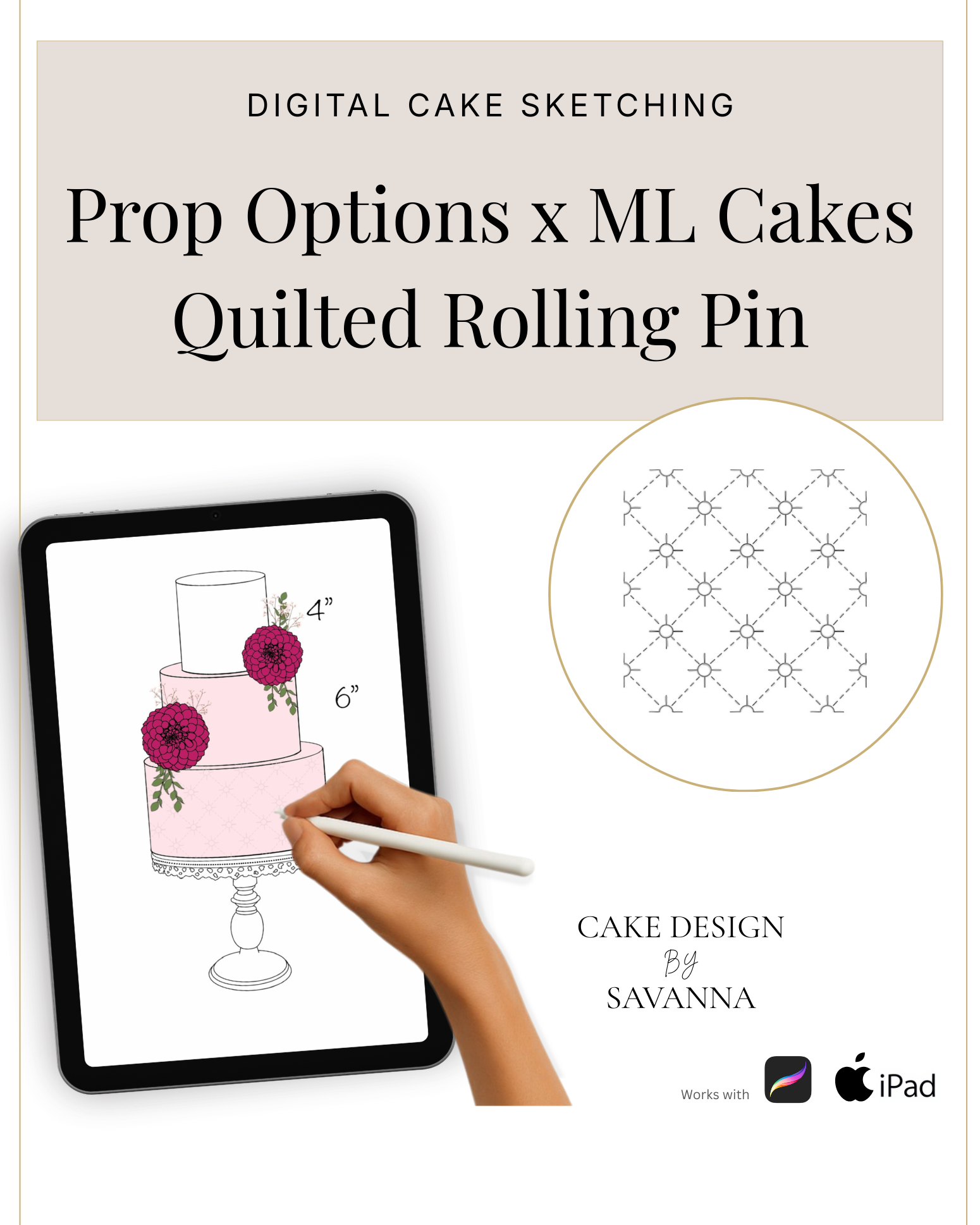 Digital Cake Sketching - Textured Rolling Pins - Quilted - Procreate Stamps - Prop Options