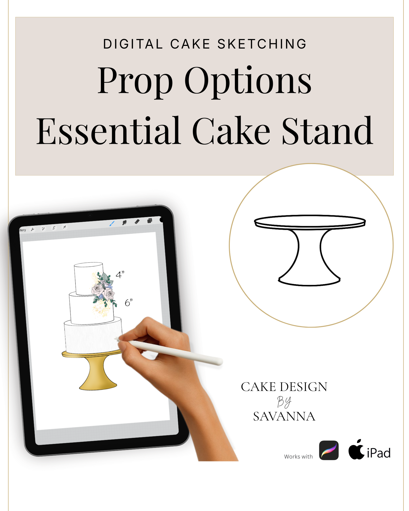 Digital Cake Sketching - Essential Cake Stand - Procreate Stamps - Prop Options