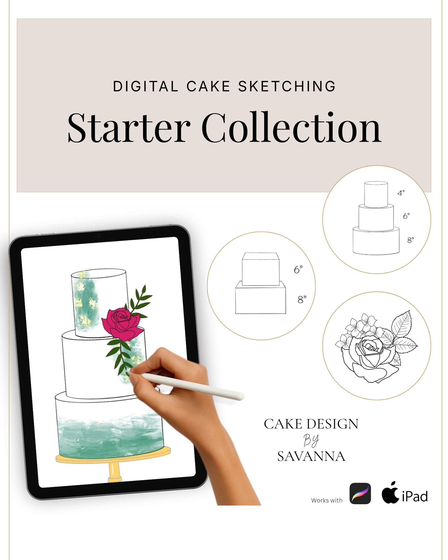 Digital Cake Sketching - Cake Tiered - Procreate Stamps - Prop Options