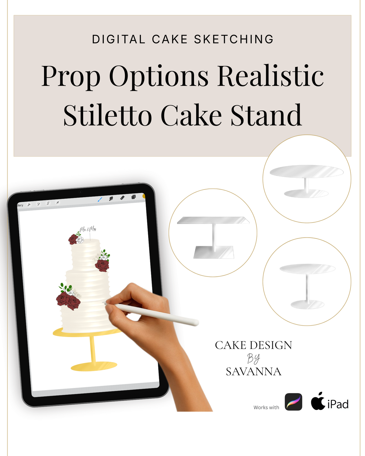 Stiletto cake stand sketch — Procreate stamp of the real Prop Options Stiletto cake stand | Cake Design by Savanna