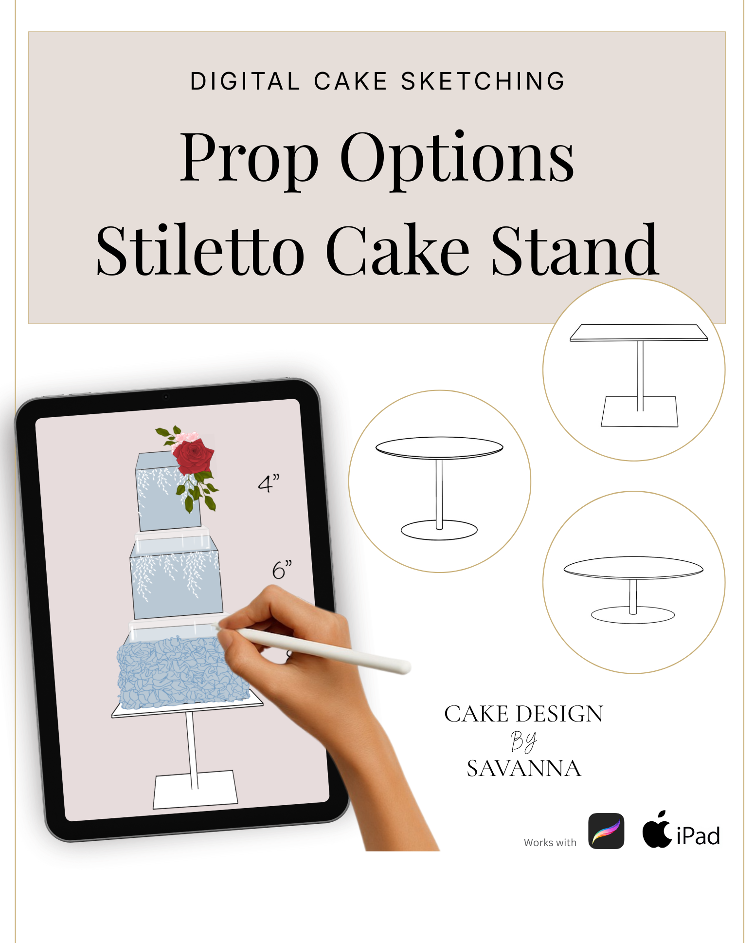 Digital Cake Sketching - Geometric - Stiletto - Procreate Stamps - Prop Options