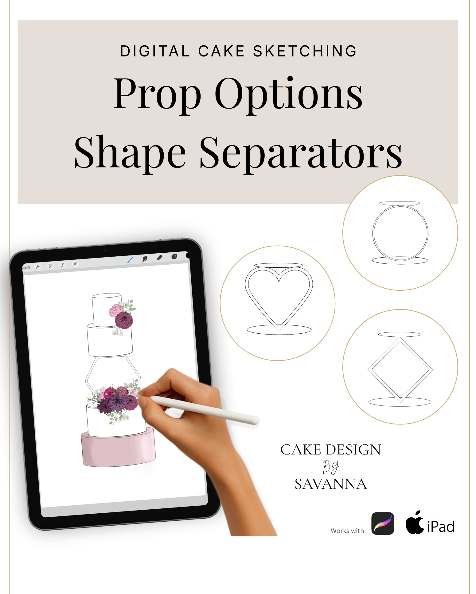 Digital Cake Sketching - Geometric - Cake Separators - Procreate Stamps - Prop Options
