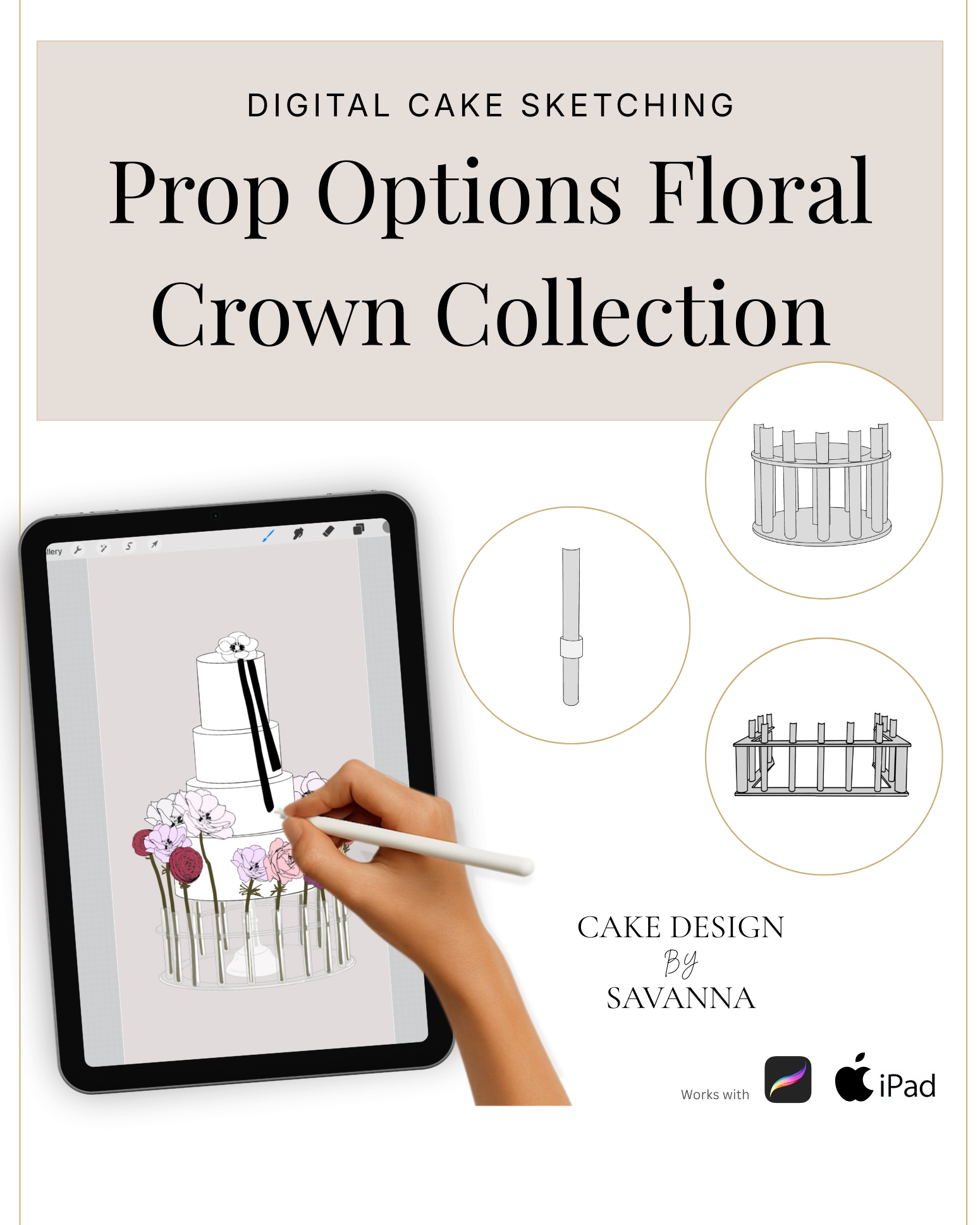 Digital Cake Sketching - Floral Crown - Procreate Stamps - Prop Options