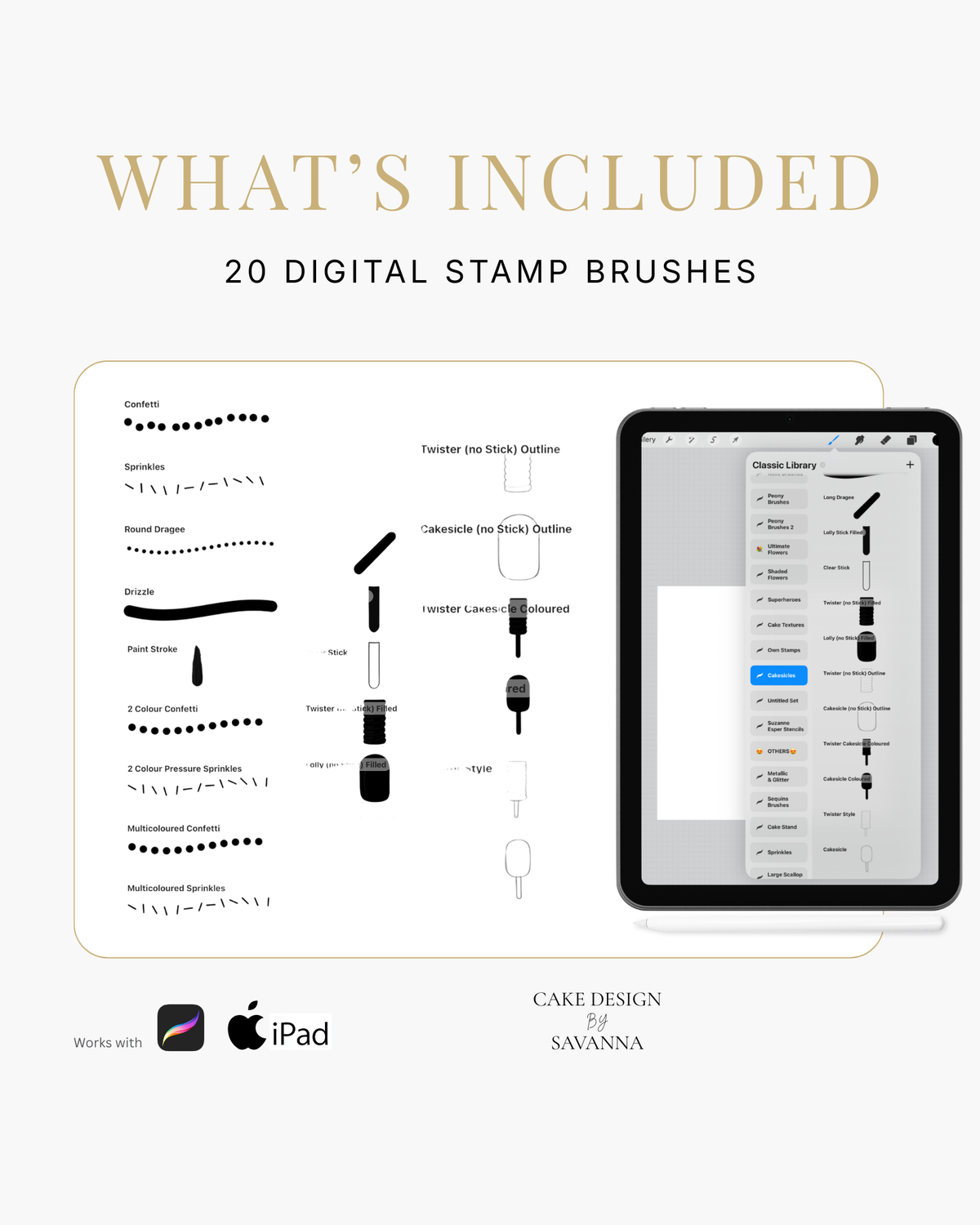 Cakesicle Procreate stamp for digital cake sketching, preview 2 – Cake Design by Savanna