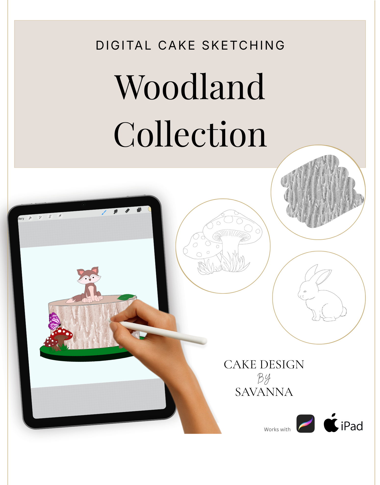 Digital Cake Sketching - Woodland Animals - Procreate Stamps - Prop Options