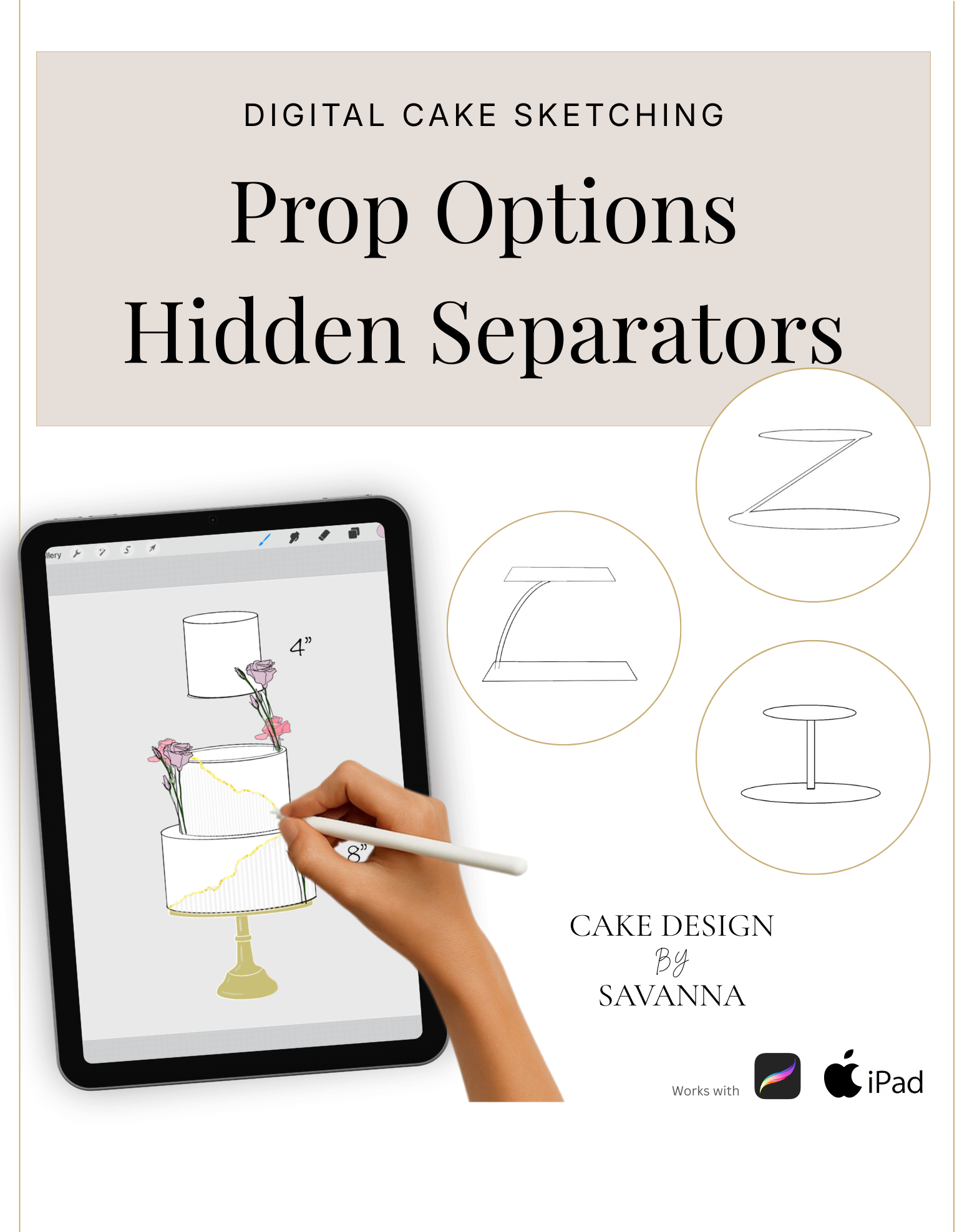 Digital Cake Sketching - Cake Separators - Procreate Stamps - Prop Options