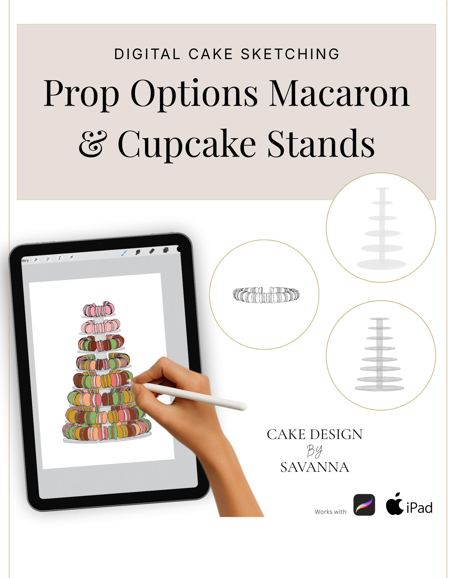 Digital Cake Sketching - Macaron and Cupcake Stand - Procreate Stamps - Prop Options