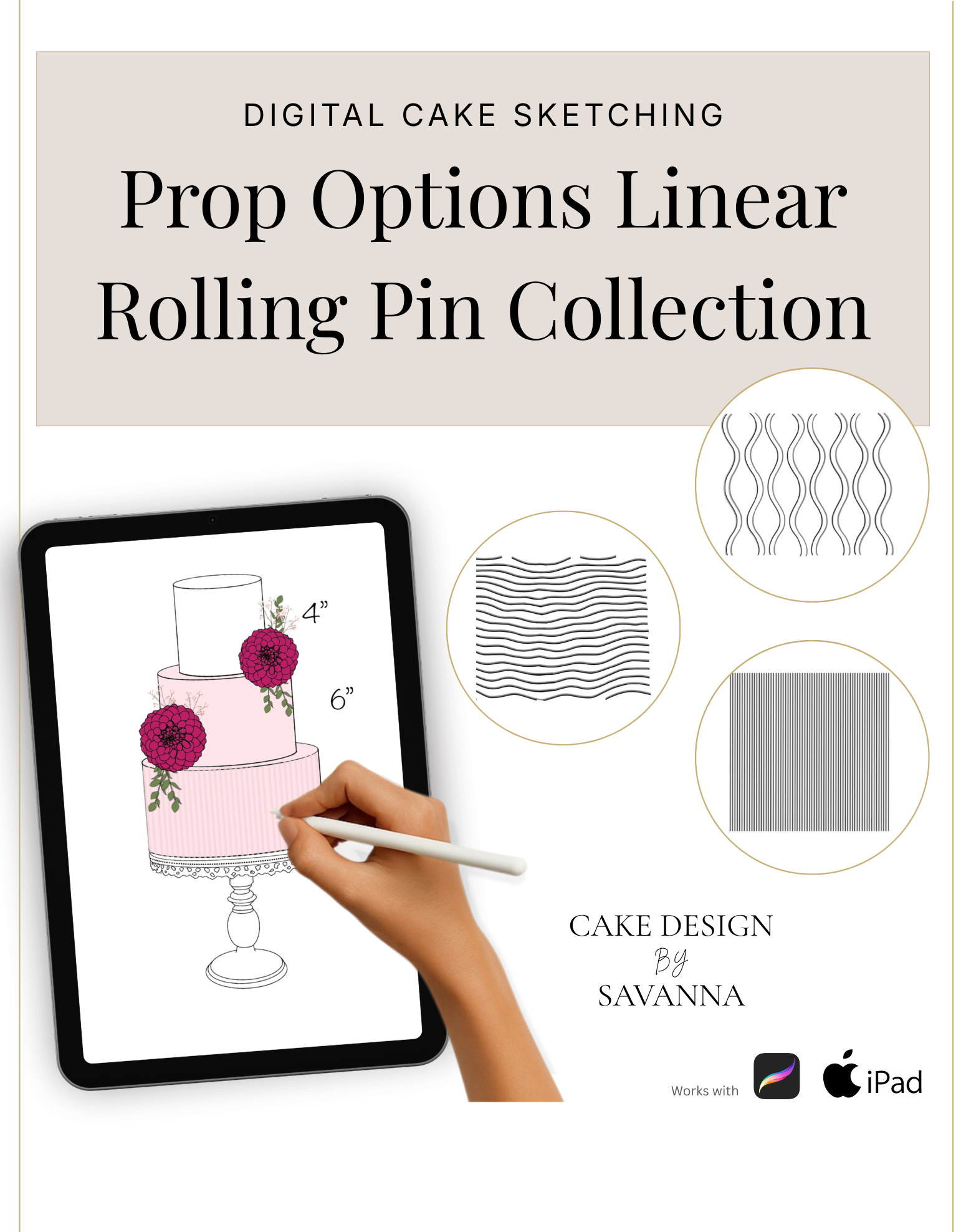 Digital Cake Sketching - Textured Rolling Pins - Linear - Procreate Stamps - Prop Options