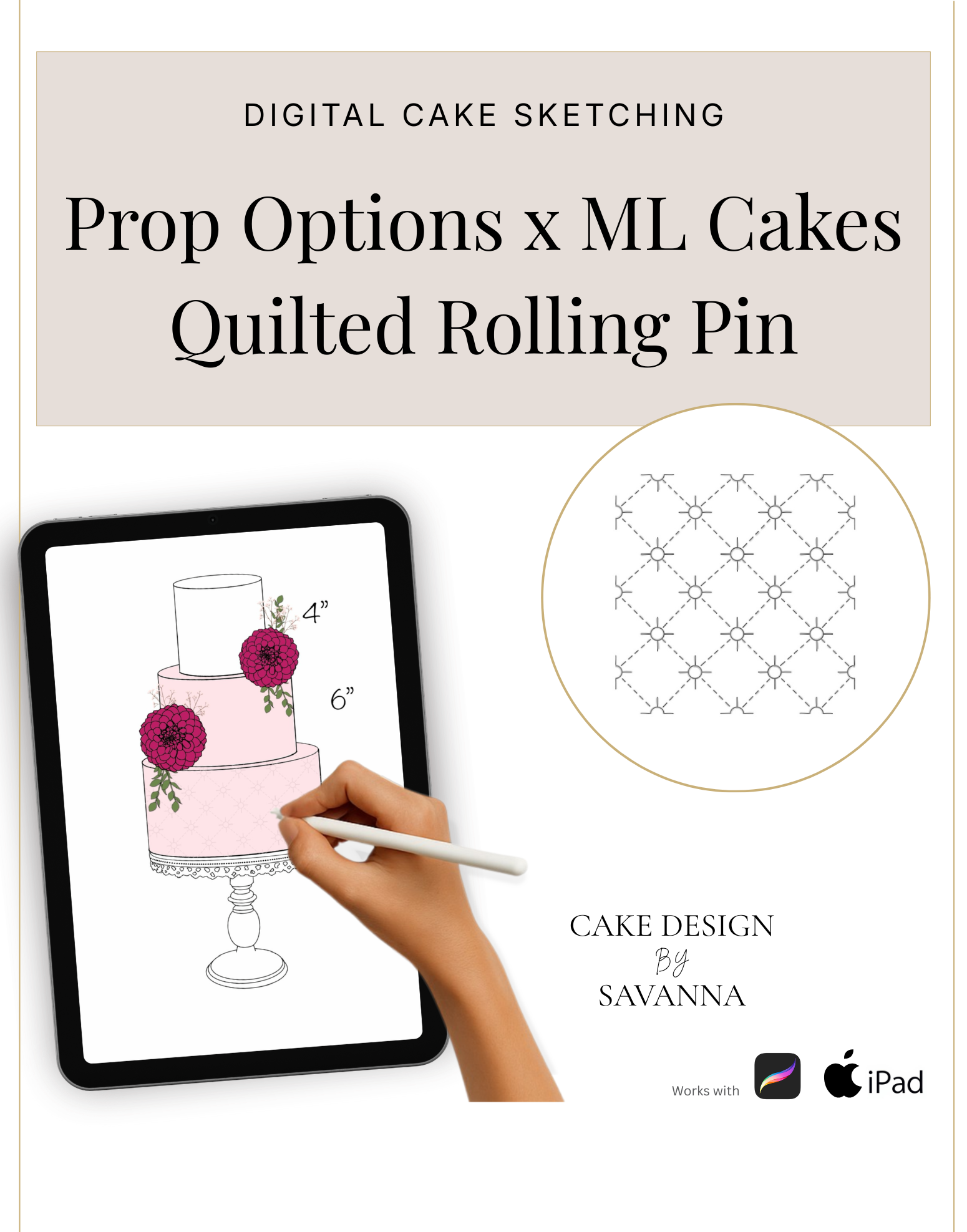 Digital Cake Sketching - Textured Rolling Pins - Quilted - Procreate Stamps - Prop Options