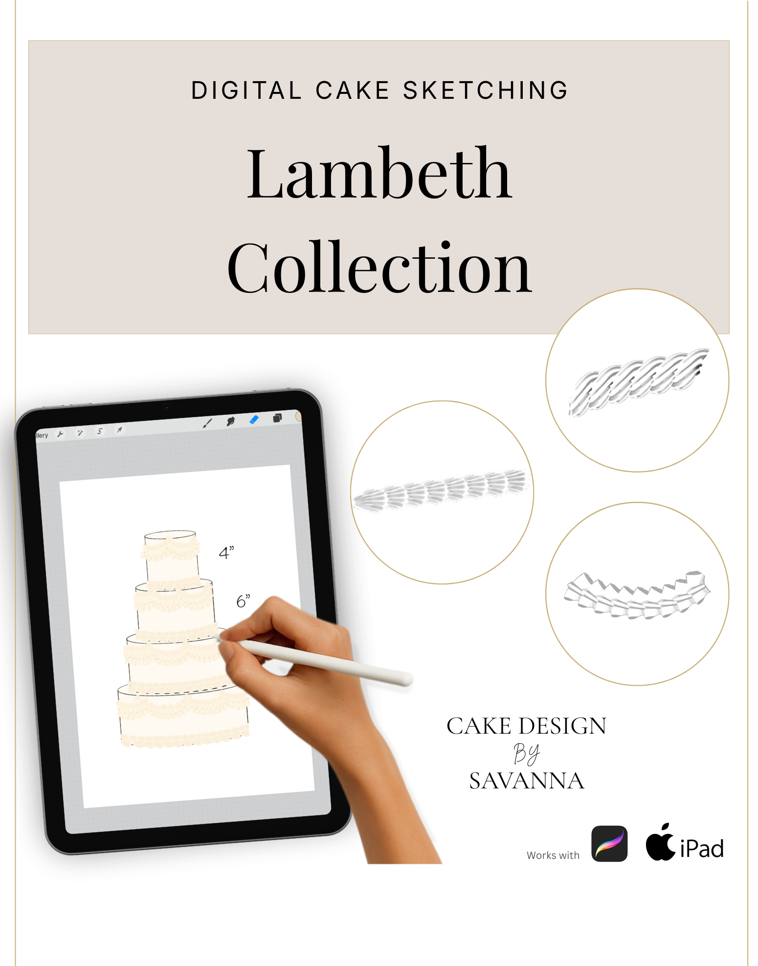 Digital Cake Sketching - Lambeth Cake Tier - Procreate Stamps - Prop Options