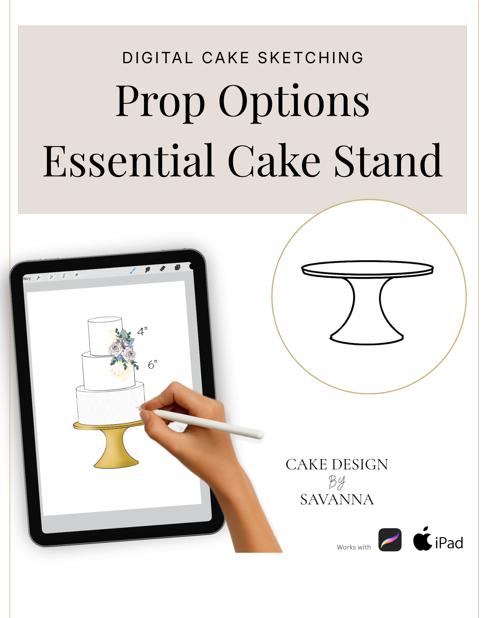 Digital Cake Sketching - Essential Cake Stand - Procreate Stamps - Prop Options