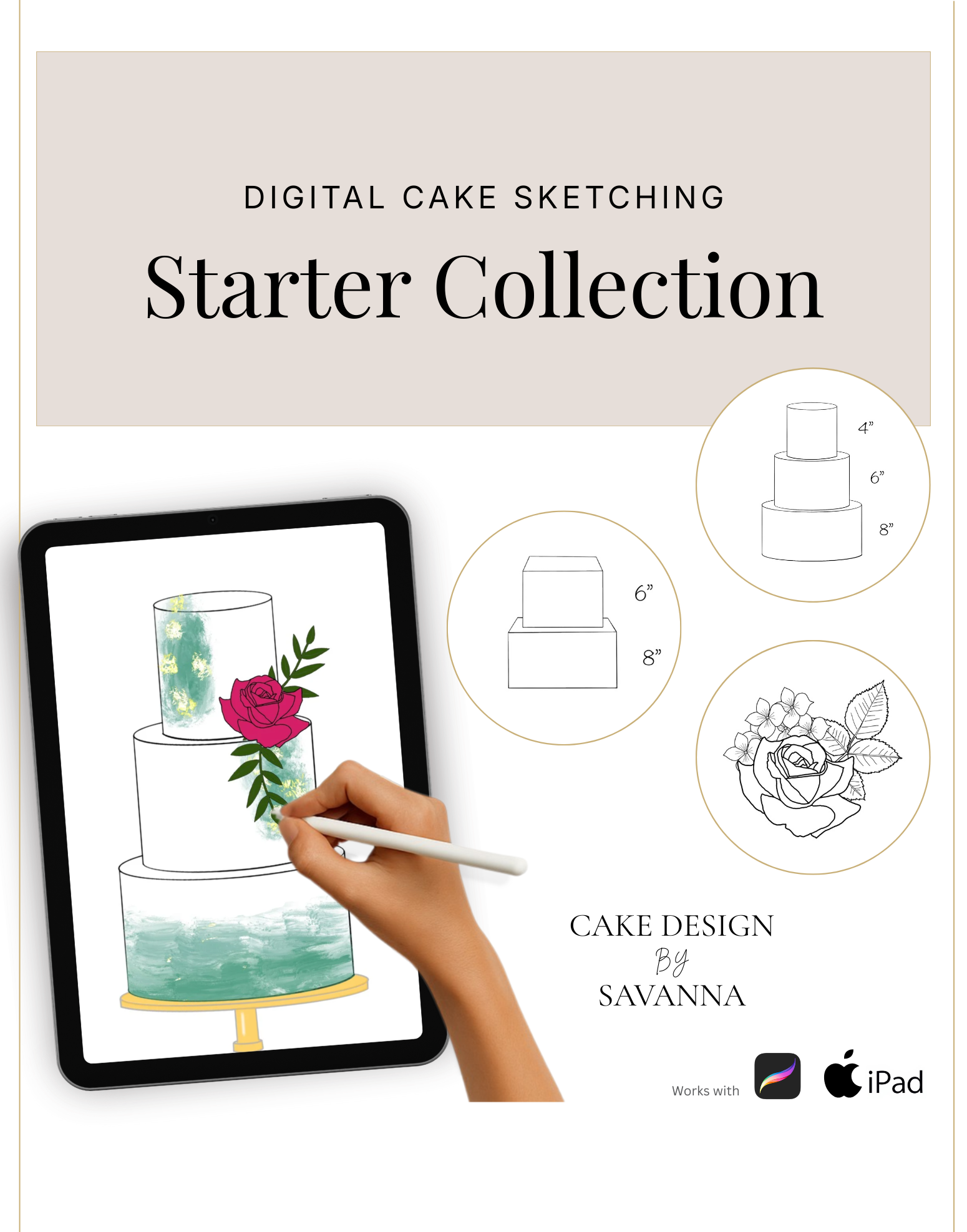 Digital Cake Sketching - Cake Tiered - Procreate Stamps - Prop Options