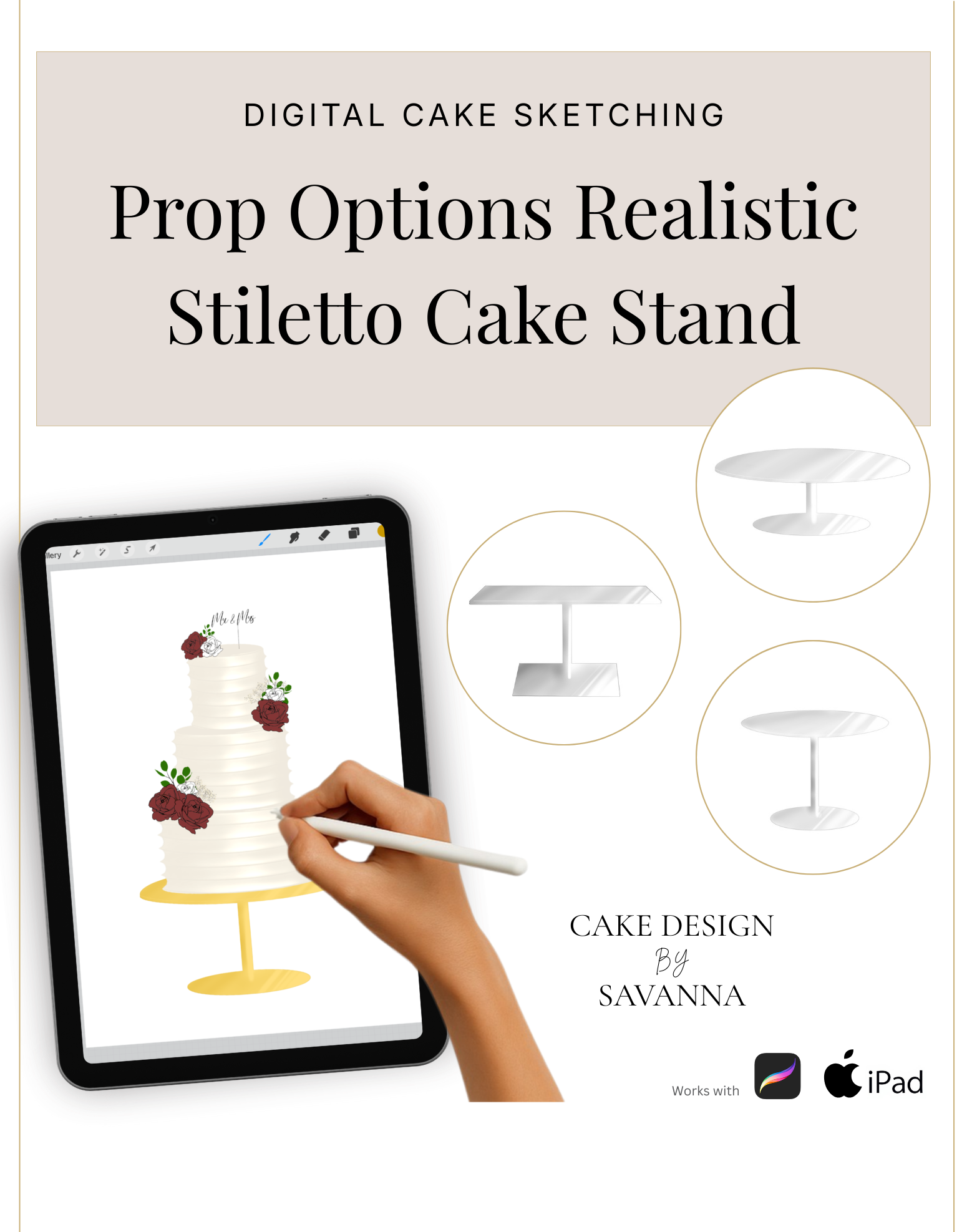 Digital Cake Sketching - Stiletto Cake Stand - Procreate Stamps - Prop Options