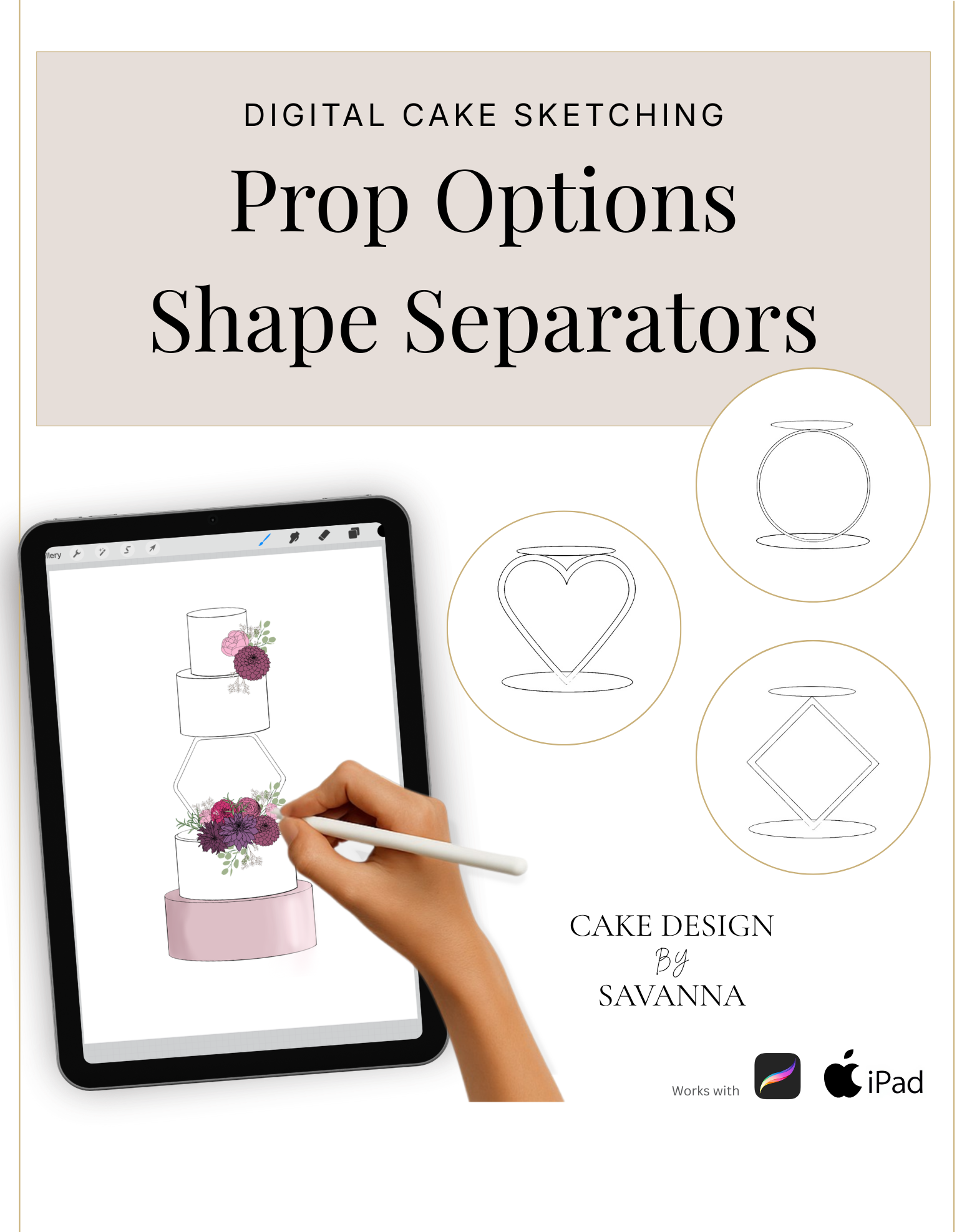 Digital Cake Sketching - Geometric - Cake Separators - Procreate Stamps - Prop Options