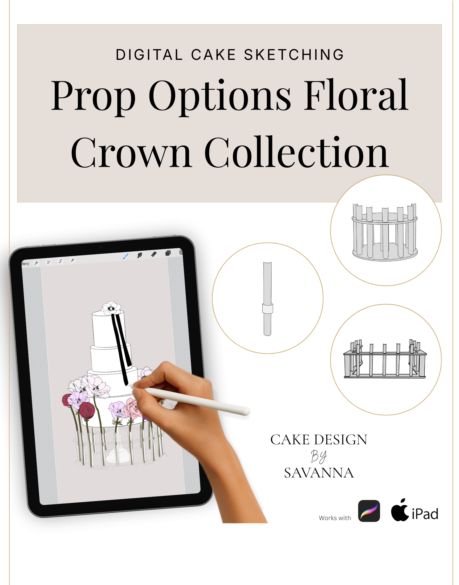 Digital Cake Sketching - Floral Crown - Procreate Stamps - Prop Options