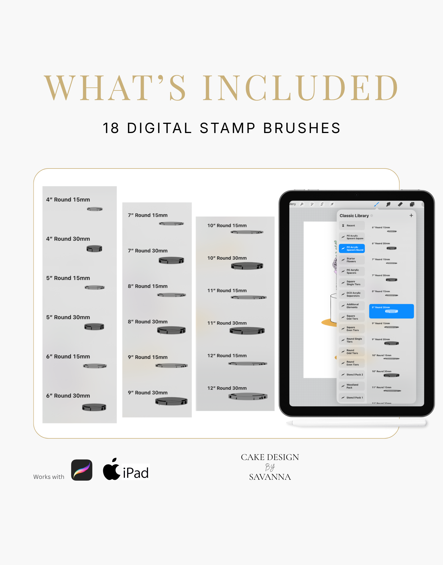 Round acrylic cake spacer Procreate stamp for digital cake sketching, preview 2 – Cake Design by Savanna