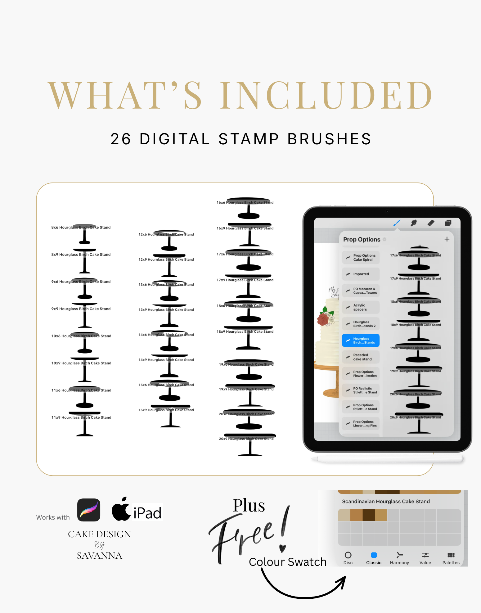 Scandinavian birch hourglass cake stand Procreate stamp for digital cake sketching, preview 2 – Cake Design by Savanna