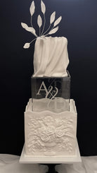 Personalised square clear acrylic fillable cake tier with engraved initials