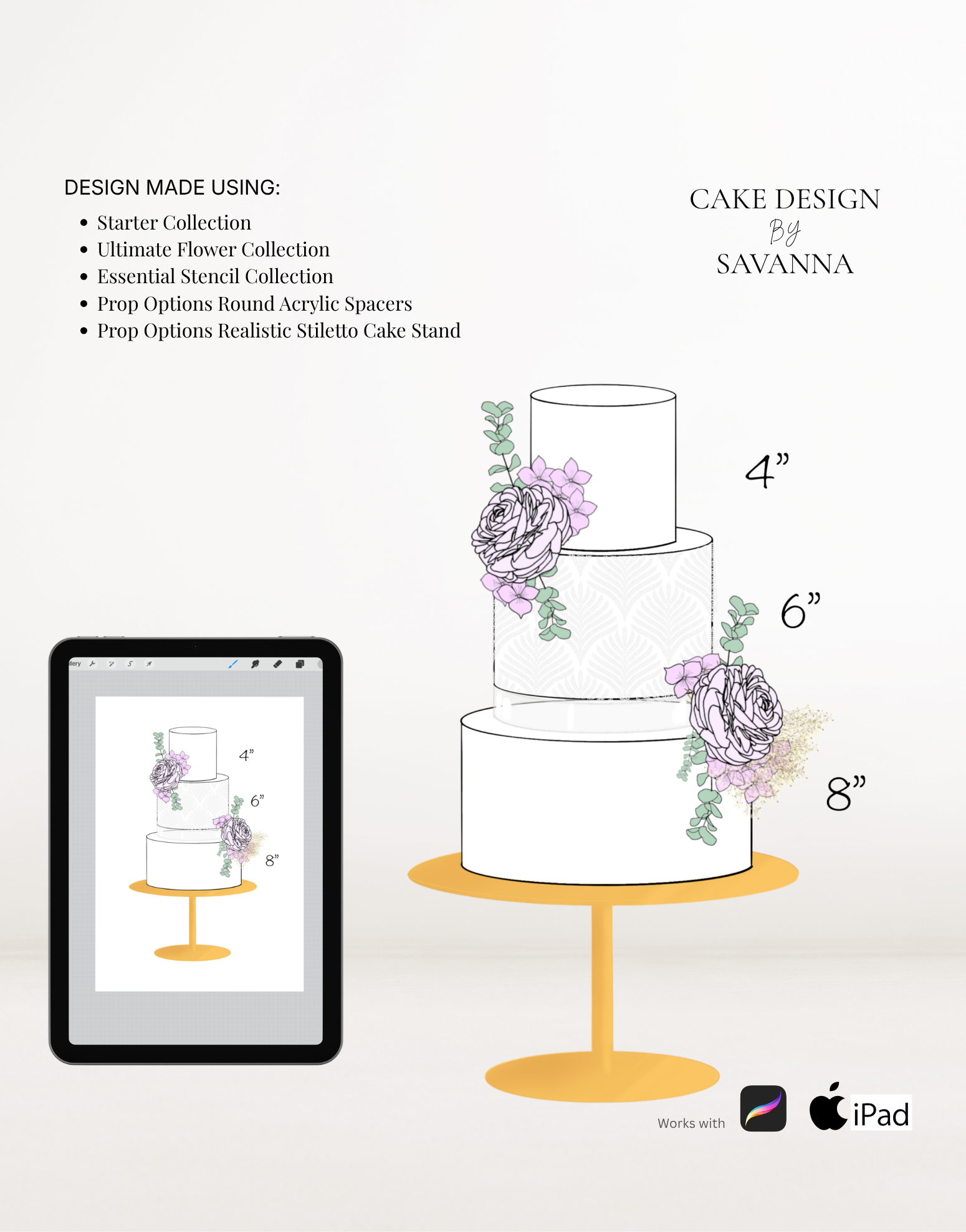 Round acrylic cake spacer Procreate stamp for digital cake sketching, preview 5 – Cake Design by Savanna