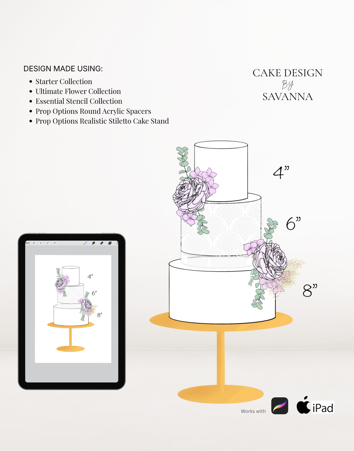 Round acrylic cake spacer Procreate stamp for digital cake sketching, preview 5 – Cake Design by Savanna