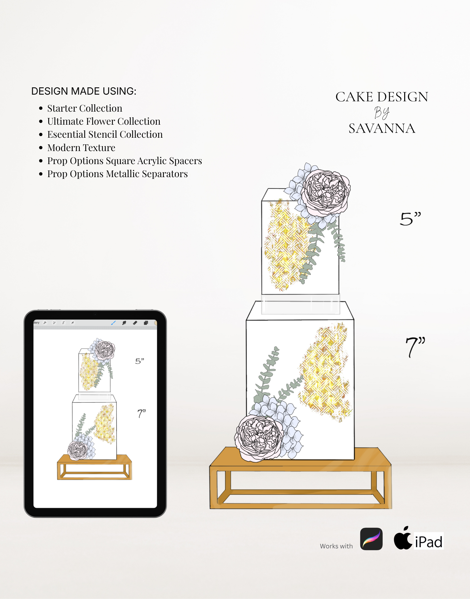 Square acrylic cake spacer Procreate stamp for digital cake sketching, preview 5 – Cake Design by Savanna