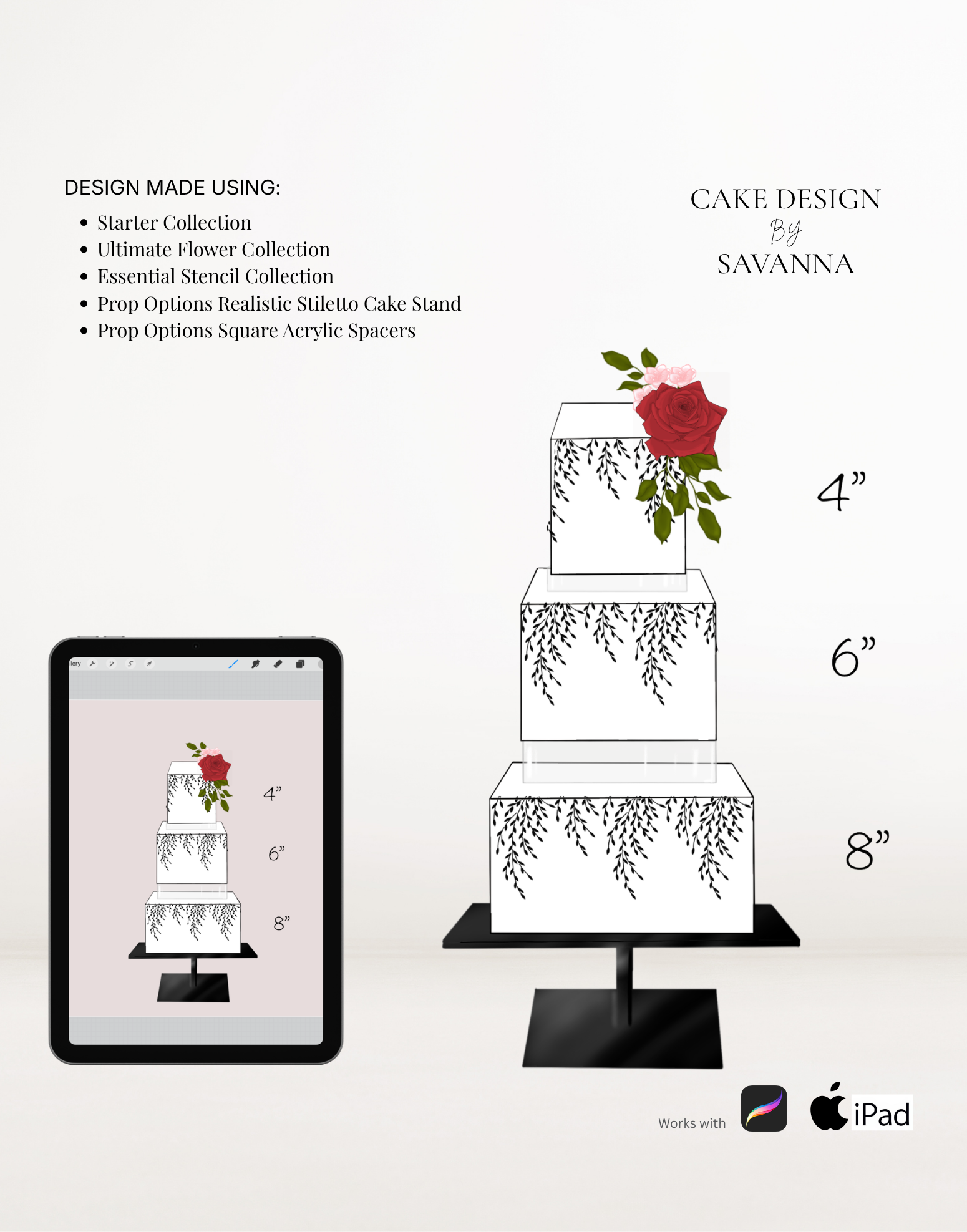 Square acrylic cake spacer Procreate stamp for digital cake sketching, preview 6 – Cake Design by Savanna