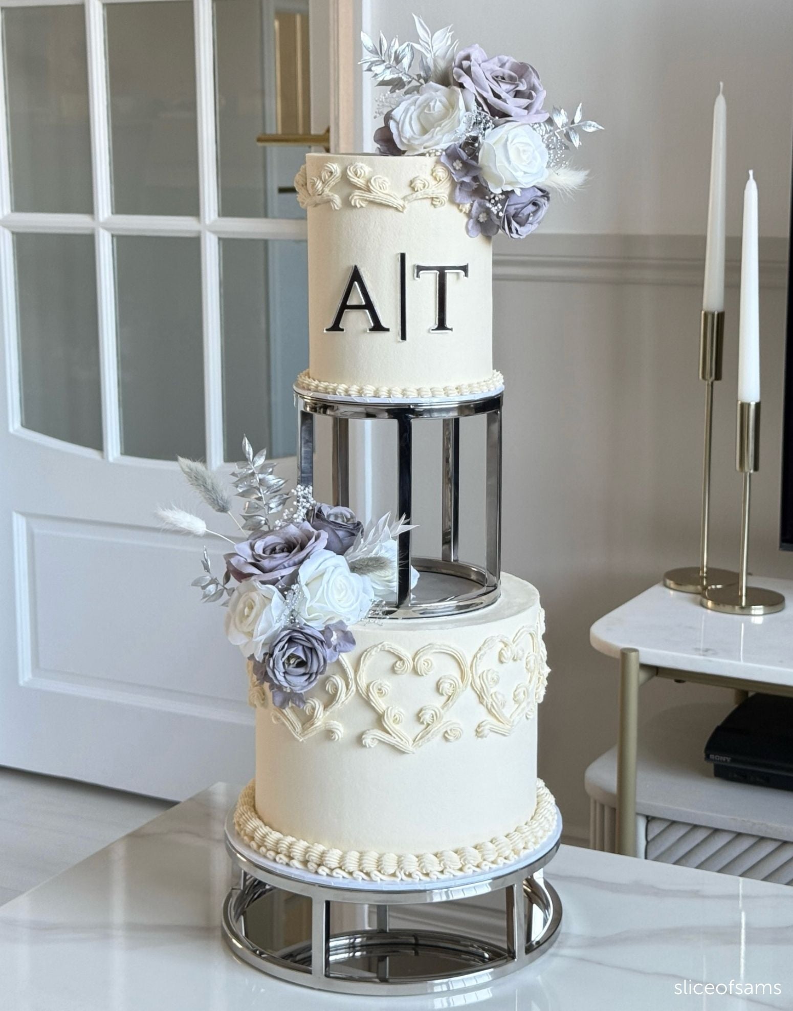PropBundles - Set of Two - 6" & 10" Round Metallic Cake Separators and Stands - Prop Options