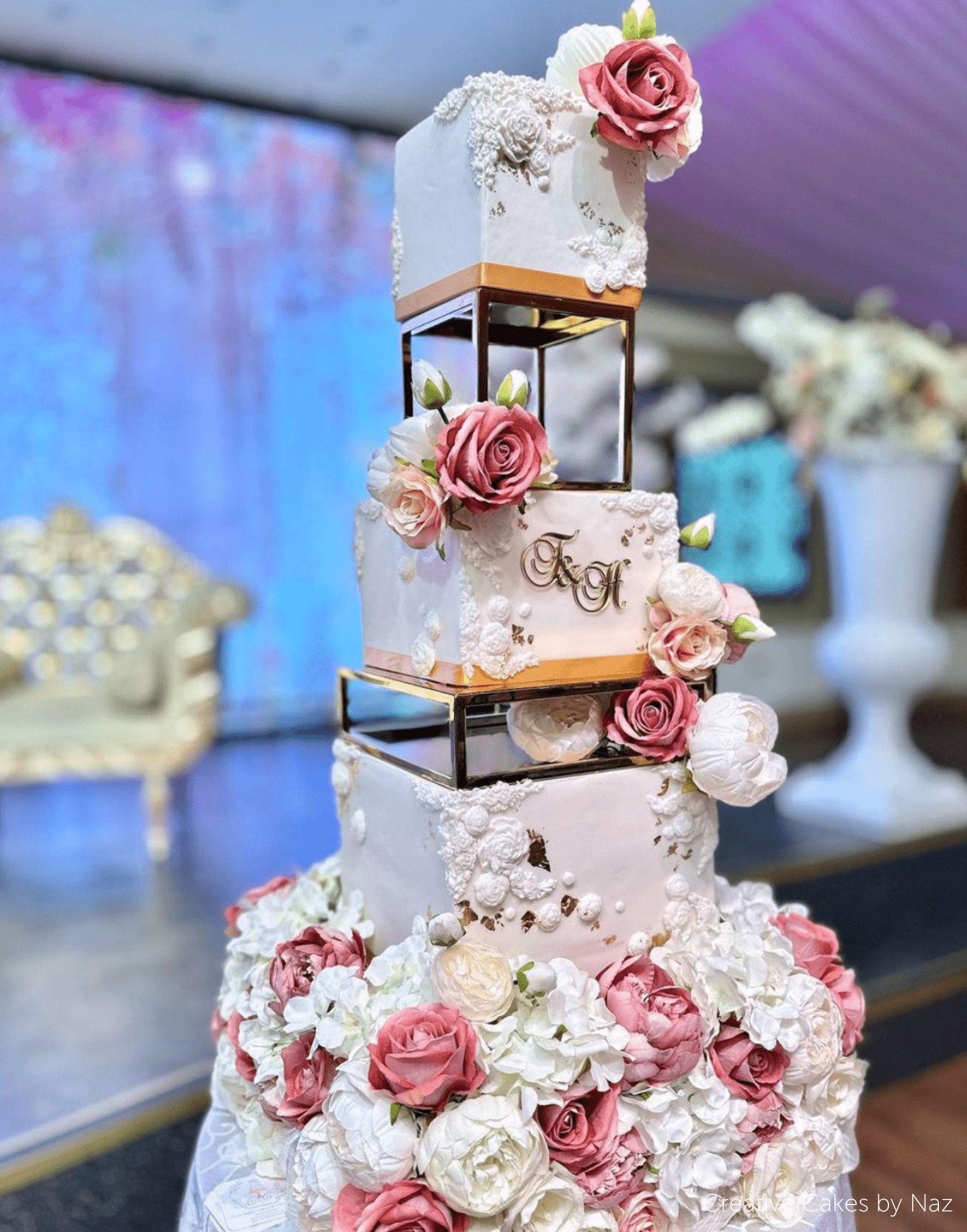 PropBundles - Set of Two - Square and Rectangle Metallic Cake Separators and Stands - Prop Options