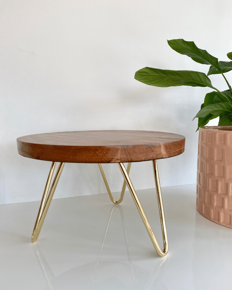 Signature Gold hairpin leg solid wood cake stand - 12" - 16" - Prop Options